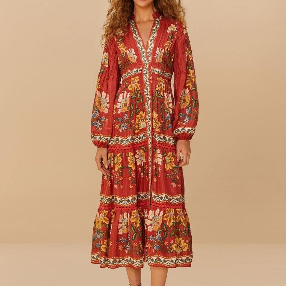 FARM Rio Vibrant Red Floral Midi Dress